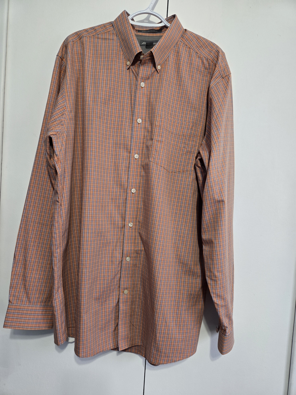 Eddie Bauer Wrinkle Free Relaxed Fit Button Down Shirt Mens TXL Orange Plaid